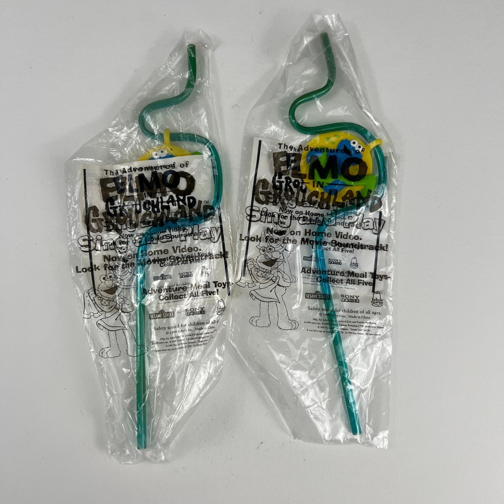 Sesame Street Elmo in Grouchland Straws Arby's Kids Set of 2 Vintage 1999 NIB